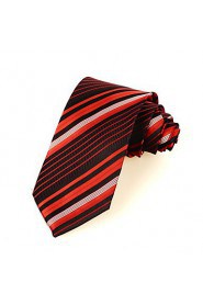 Men's New Striped Red Black Microfiber Tie Necktie For Wedding Party Holiday With Gift Box