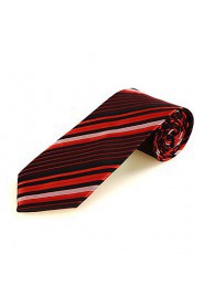 Men's New Striped Red Black Microfiber Tie Necktie For Wedding Party Holiday With Gift Box