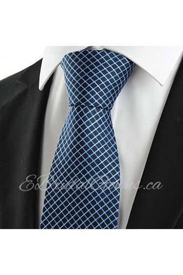 Men's New Squared Dark Blue Checked Microfiber Tie Necktie For Holiday With Gift Box