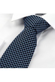 Men's New Squared Dark Blue Checked Microfiber Tie Necktie For Holiday With Gift Box