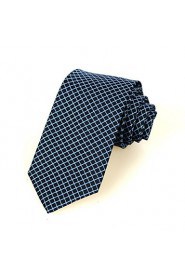 Men's New Squared Dark Blue Checked Microfiber Tie Necktie For Holiday With Gift Box