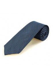 Men's New Squared Dark Blue Checked Microfiber Tie Necktie For Holiday With Gift Box