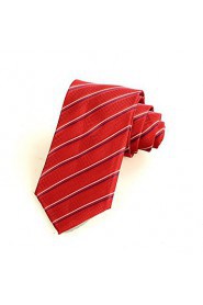 Men's New Striped Red Microfiber Tie Necktie For Wedding Party Holiday With Gift Box