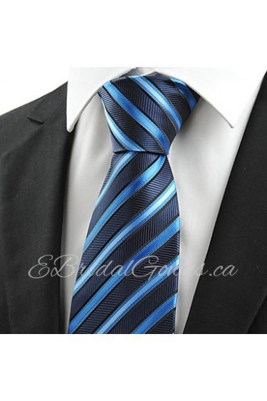 Men's New Striped Navy Blue Microfiber Tie Necktie For Wedding Party Holiday With Gift Box