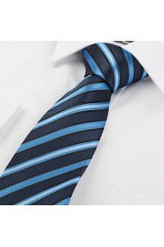 Men's New Striped Navy Blue Microfiber Tie Necktie For Wedding Party Holiday With Gift Box