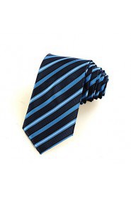 Men's New Striped Navy Blue Microfiber Tie Necktie For Wedding Party Holiday With Gift Box