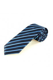 Men's New Striped Navy Blue Microfiber Tie Necktie For Wedding Party Holiday With Gift Box