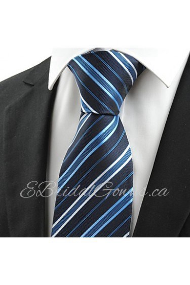 Men's New Striped Navy Blue White Microfiber Tie Necktie For Wedding Party Holiday With Gift Box