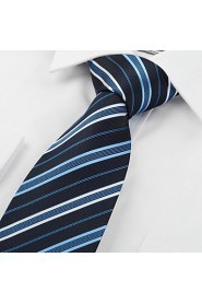 Men's New Striped Navy Blue White Microfiber Tie Necktie For Wedding Party Holiday With Gift Box