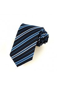 Men's New Striped Navy Blue White Microfiber Tie Necktie For Wedding Party Holiday With Gift Box