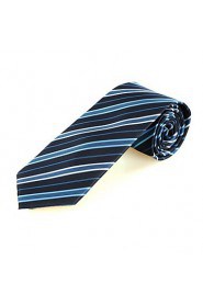 Men's New Striped Navy Blue White Microfiber Tie Necktie For Wedding Party Holiday With Gift Box