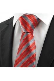 Men's New Striped Red Microfiber Tie Necktie For Wedding Party Holiday With Gift Box