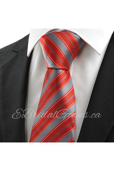 Men's New Striped Red Microfiber Tie Necktie For Wedding Party Holiday With Gift Box