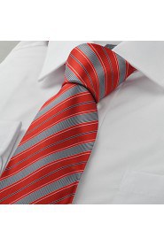 Men's New Striped Red Microfiber Tie Necktie For Wedding Party Holiday With Gift Box