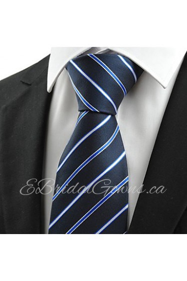 Men's New Stripe Blue Microfiber Tie Necktie For Busuness Party Holiday With Gift Box