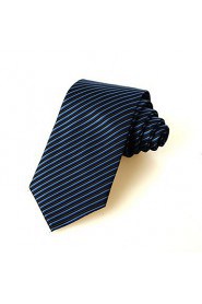 Men's New Striped Blue Black Microfiber Tie Necktie For Wedding Party Holiday With Gift Box