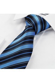 Men's New Striped Dark Blue Microfiber Tie Necktie For Wedding Holiday With Gift Box