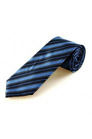 Men's New Striped Dark Blue Microfiber Tie Necktie For Wedding Holiday With Gift Box