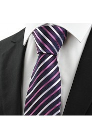 Men's New Striped Purple White Microfiber Tie Necktie For Wedding With Gift Box