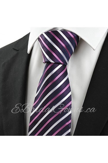 Men's New Striped Purple White Microfiber Tie Necktie For Wedding With Gift Box