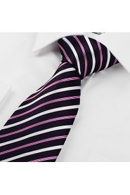 Men's New Striped Purple White Microfiber Tie Necktie For Wedding With Gift Box