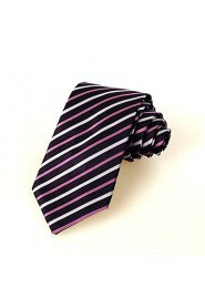 Men's New Striped Purple White Microfiber Tie Necktie For Wedding With Gift Box