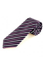 Men's New Striped Purple White Microfiber Tie Necktie For Wedding With Gift Box