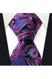 Men's Tie Fuchsia Paisley 100% Silk Business Dress Casual Long