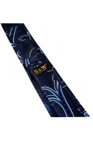 Men's Tie Paisley Navy Blue 100% Silk New Fashion Casual