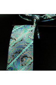 Men's 100% Silk Tie Paisley Green Business Necktie