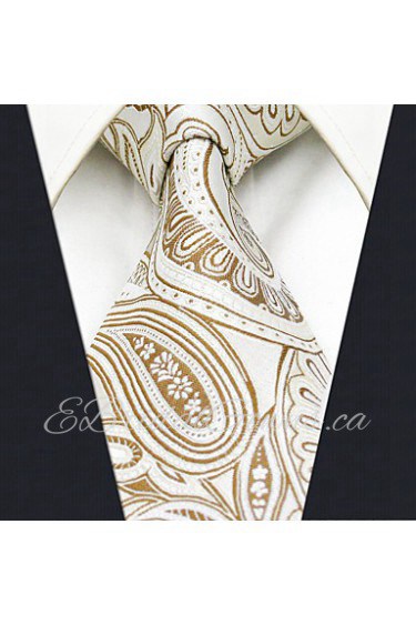 Men's 100% Silk Tie Paisley Yellow Business Necktie