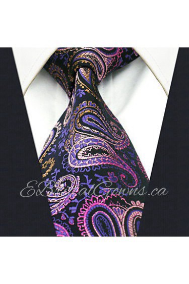 Men's 100% Silk Tie Purple Paisley Business Necktie