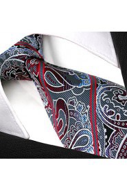 Men's 100% Silk Tie Gray Paisley Necktie Jacquard Woven