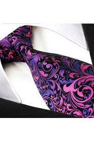 Men's 100% Silk Tie Purple Floral Necktie Jacquard Woven