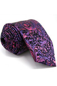 Men's 100% Silk Tie Purple Floral Necktie Jacquard Woven