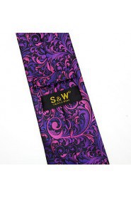 Men's 100% Silk Tie Purple Floral Necktie Jacquard Woven