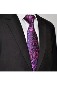 Men's 100% Silk Tie Purple Floral Necktie Jacquard Woven