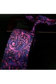 Men's 100% Silk Tie Purple Floral Necktie Jacquard Woven