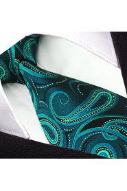 Men's100% Silk Tie Green Paisley Fashion