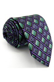 Men's100% Silk Tie Purple Checked Necktie Jacquard Woven