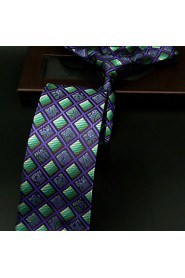 Men's100% Silk Tie Purple Checked Necktie Jacquard Woven