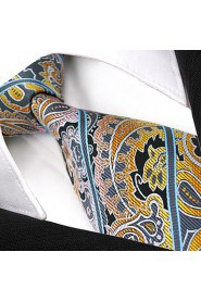 Men's 100% Silk Tie Yellow Paisley Necktie Jacquard Woven Business