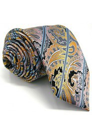 Men's 100% Silk Tie Yellow Paisley Necktie Jacquard Woven Business