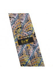 Men's 100% Silk Tie Yellow Paisley Necktie Jacquard Woven Business