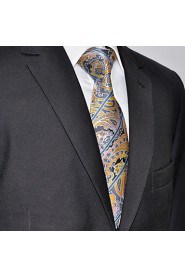 Men's 100% Silk Tie Yellow Paisley Necktie Jacquard Woven Business