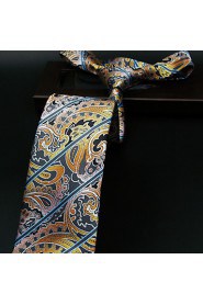 Men's 100% Silk Tie Yellow Paisley Necktie Jacquard Woven Business