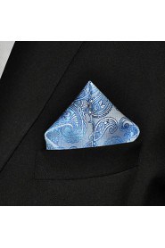 Men Light Blue Paisley 100% Silk Pocket Square Business Fashion