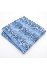 Men Light Blue Paisley 100% Silk Pocket Square Business Fashion