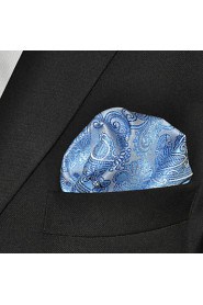 Men Light Blue Paisley 100% Silk Pocket Square Business Fashion