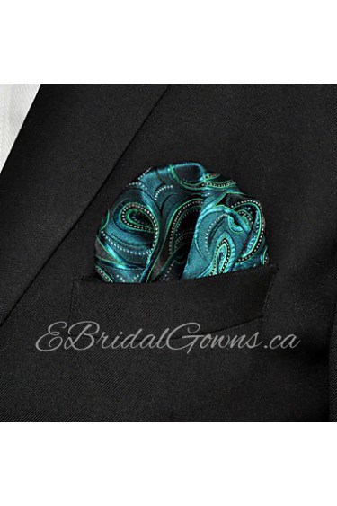 Men Paisley Green 100% Silk Pocket Square Business Fashion